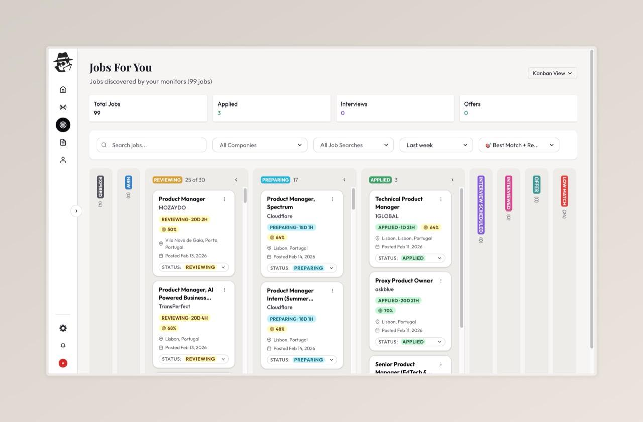 ResumeAgent job monitor and application tracking dashboard